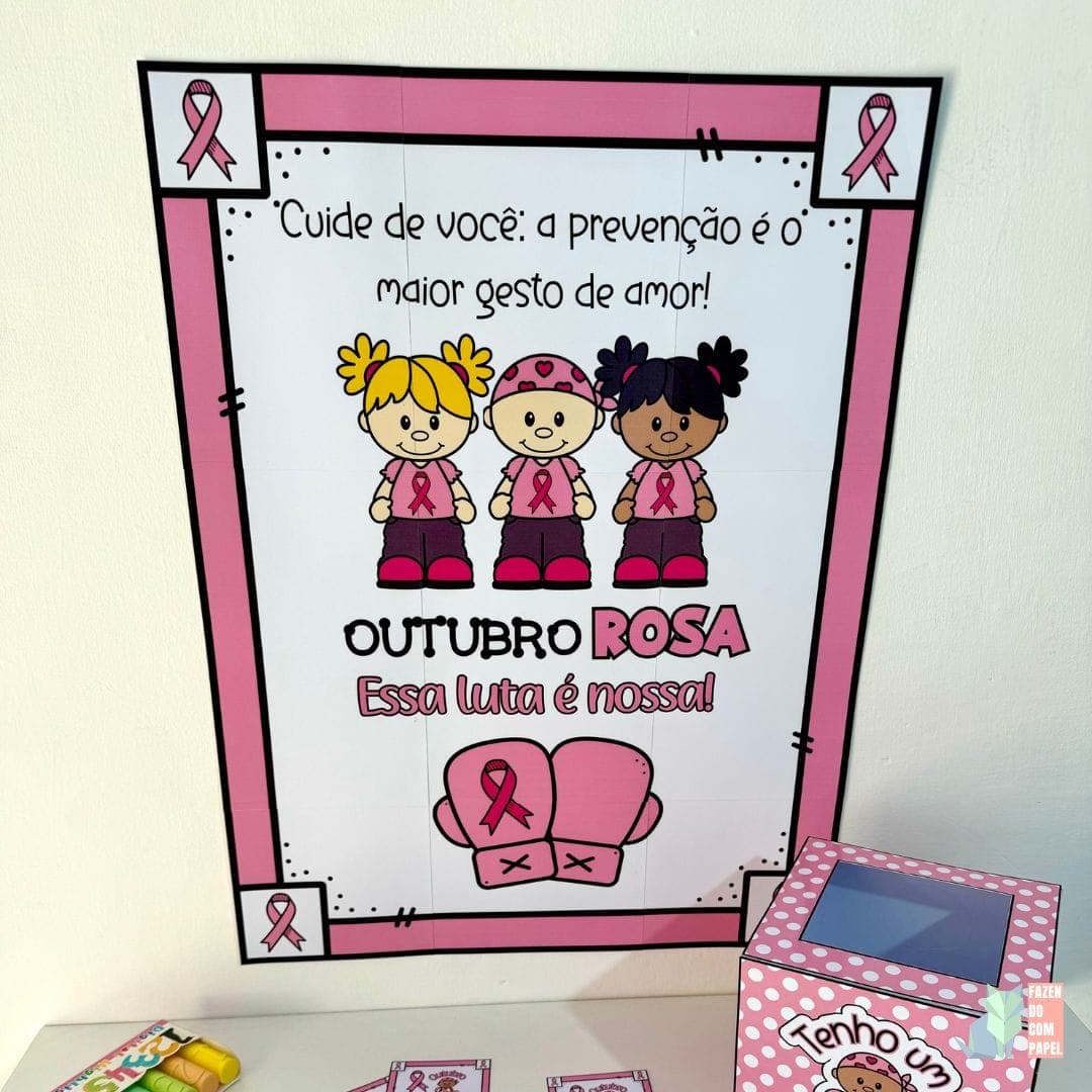 Kit Outubro Rosa - Cartaz, Caixa e Lembrancinha — imagem 2